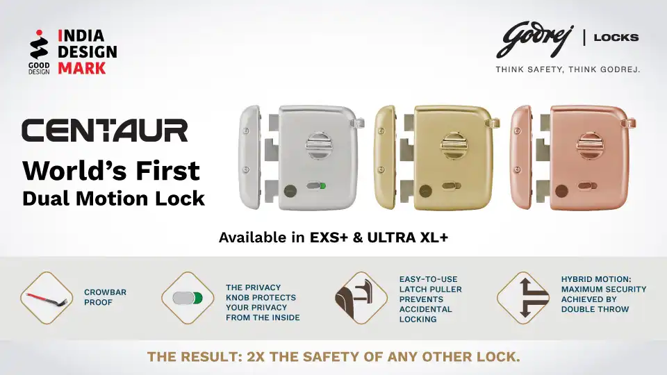 Godrej Centaur rim lock with dual motion technology in various finishes