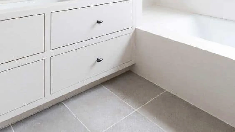 white bathroom with white cabinets