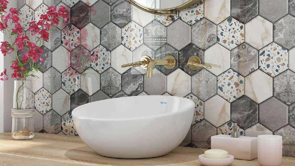 A modern bathroom with hexagonal tiles