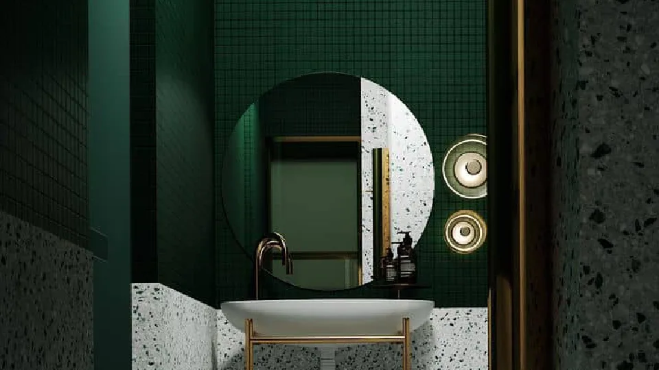 dual toned walls in a designer bathroom flooring tiles & tiling design 