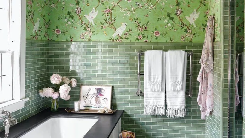 green designer bathroom flooring tiles & tiling design 