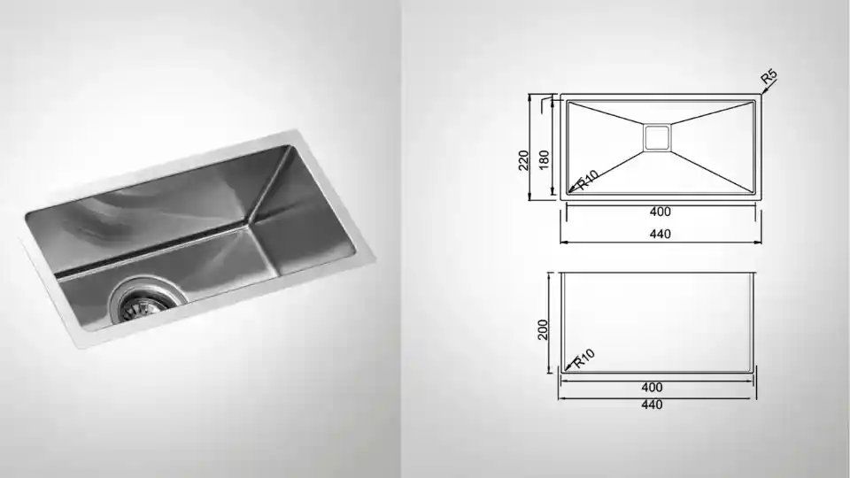 kaff bar kitchen product image and its line diagram of kitchen basin dimensions