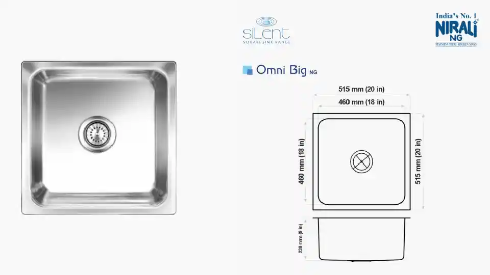 product image of Nirali single bowl kitchen sink with its line diagram