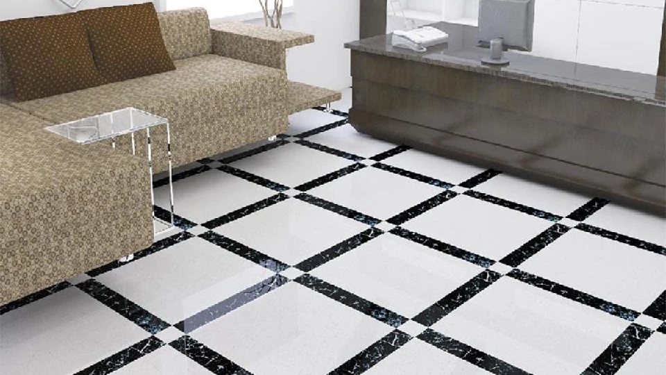 Square patterned black and white double charged tiles