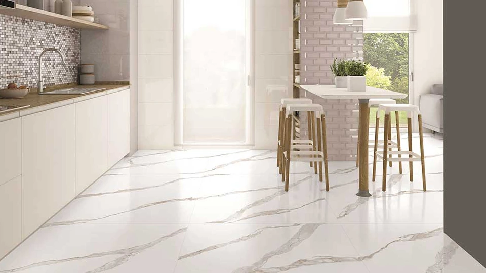 white kitchen with exquisite flooring