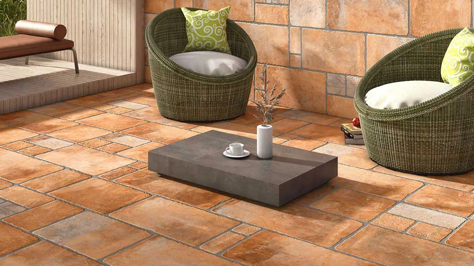 brown outdoor flooring tiles with black furniture with Kajaria floor tiles 2x2, 2x4, 4x4 price per box