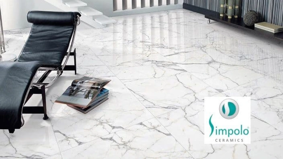  Simpolo Ceramics with logo and with marble floor tiles in white colour