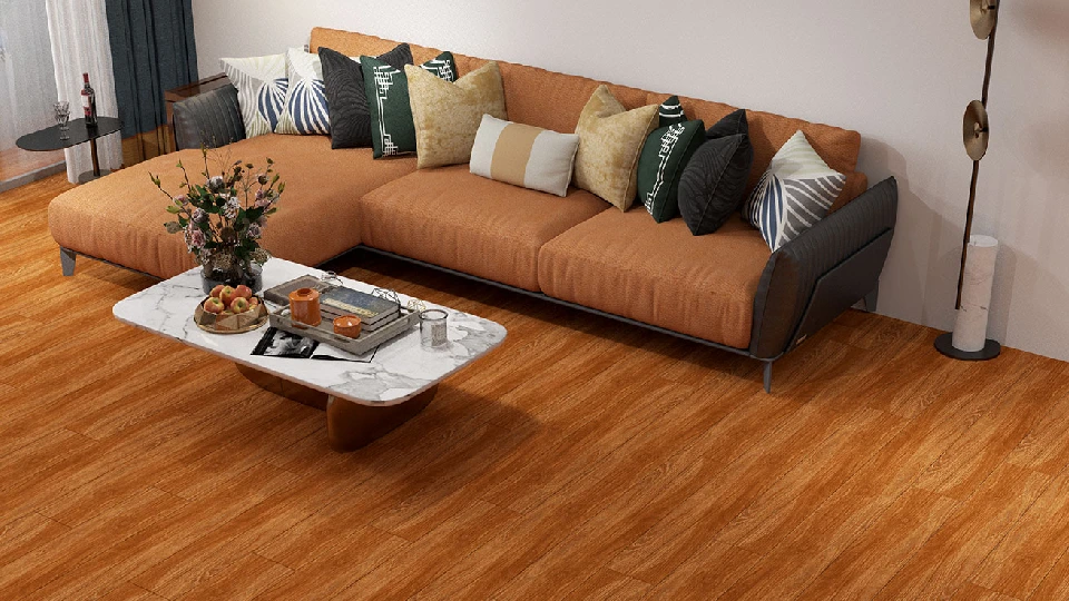 brown tile flooring in a living room