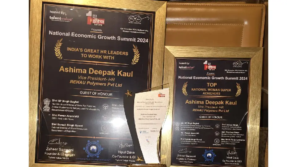 Ashima Deepak Kaul, HR head of REHAU India, India’s Top HR Leader and Woman Super Achiever at National Economic Growth Summit 2024