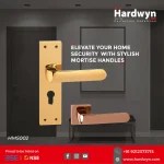 Hardwyn mortise handles for doors in gold finish