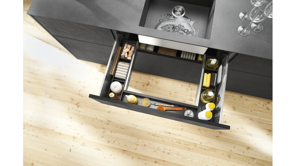 Under the sink kitchen cabinet by Blum in a black finish