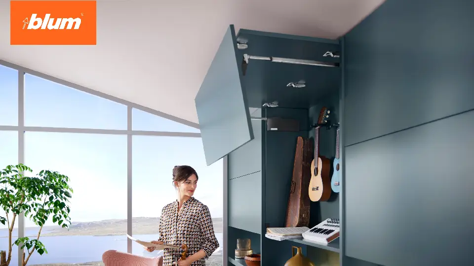 AVENTOS top, a premium wall cabinet lift system ideal for lift-up kitchen cabinet & handleless cabinet design needs.