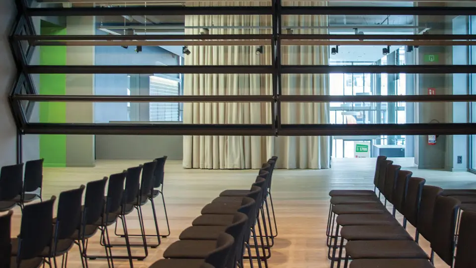 brown wooden flooring in a conference hall