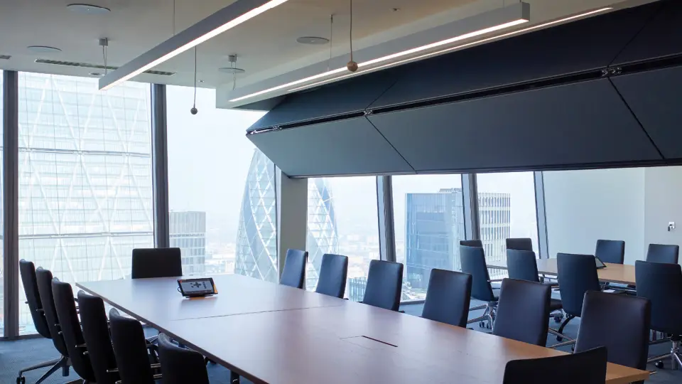 black office space with partition walls