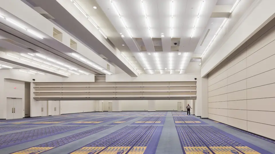 white hall with partition walls