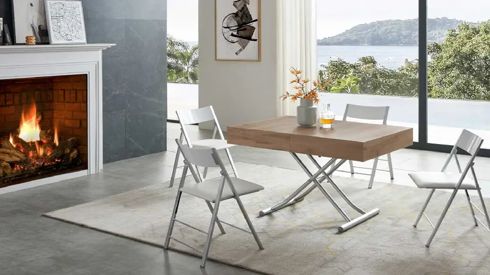 white dining table in a dining room with a rug