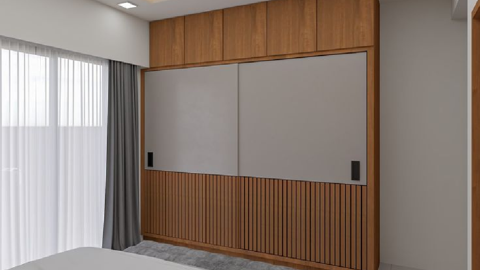 a sleek sliding closet in the bedroom, size in feet