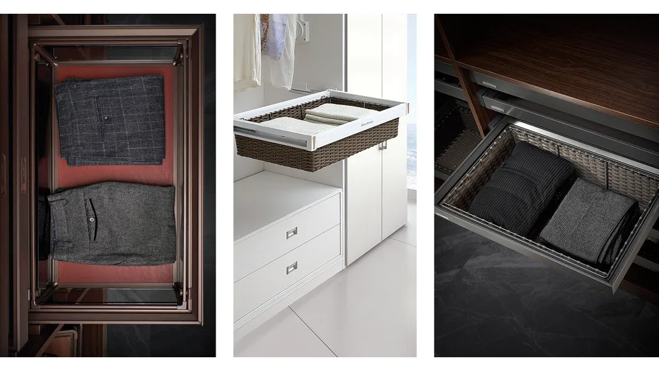 Soft-closing cane basket - hardwyn smart, best wardrobe storage solutions for small bedrooms