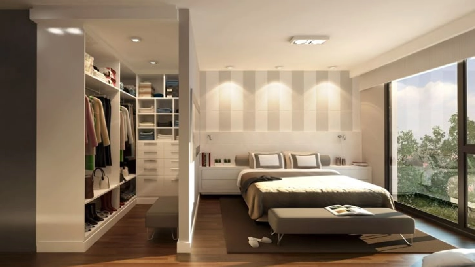 a spacious closet in a luxury bedroom