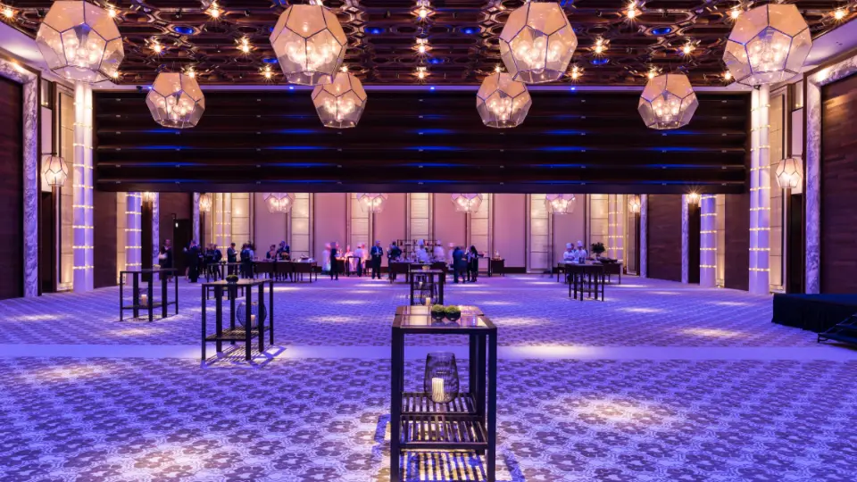 wedding hall with blue lighting