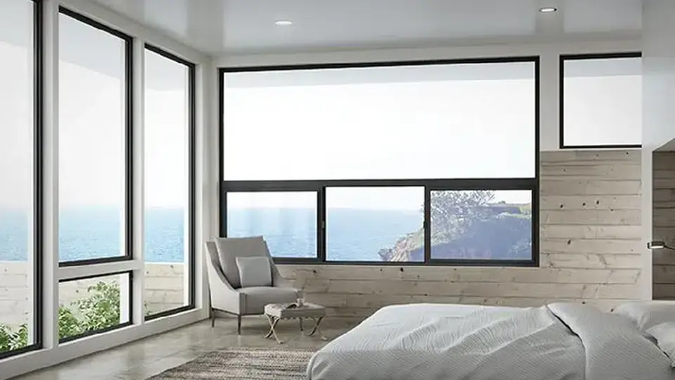 aluminium windows price/cost per sq ft in a bedroom with bed