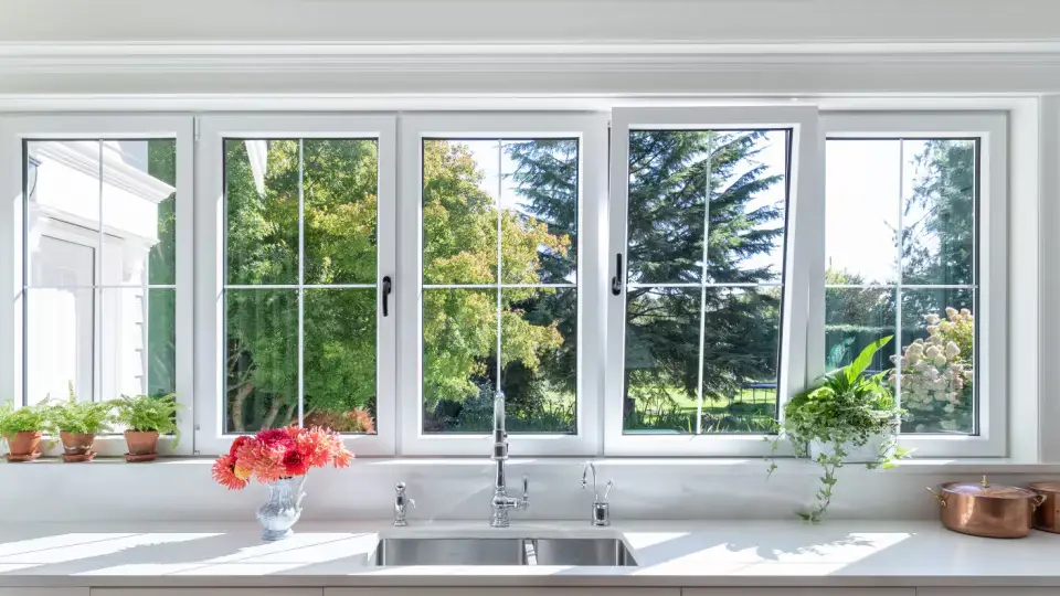 Picture perfect white windows in a kitchen