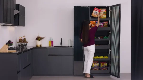 A sleek modern Godrej pantry unit for kitchen