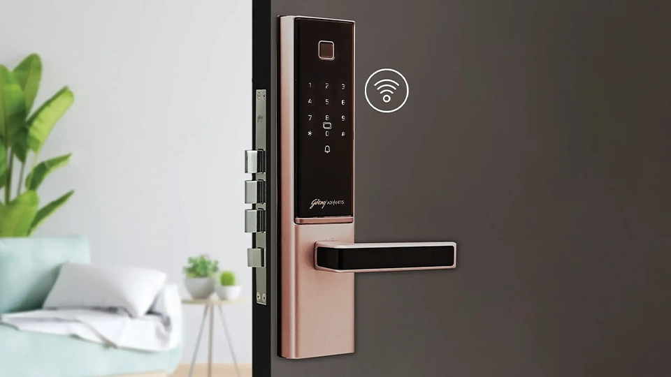 Latest Godrej smart lock launch in India, Advantis GSL D1, installed on a door.
