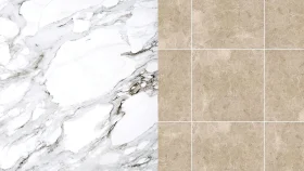 Comparative collage of marble flooring and tiles flooring.