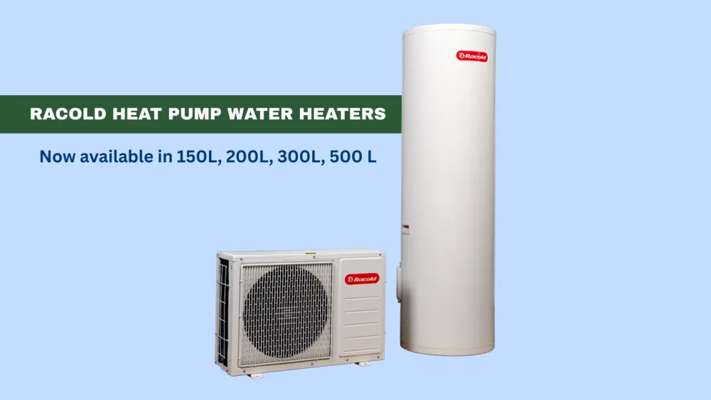 heat pump water heater in monsoon for heating water in rainy season, white Domestic & commercial sustainable water heater heat pump by racold