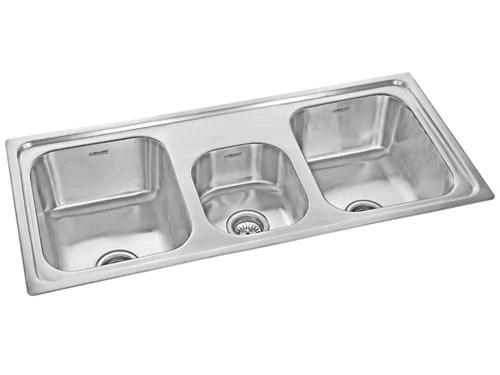 Neelkanth sink, triple bowl sink, stainless steel sink, plain sink