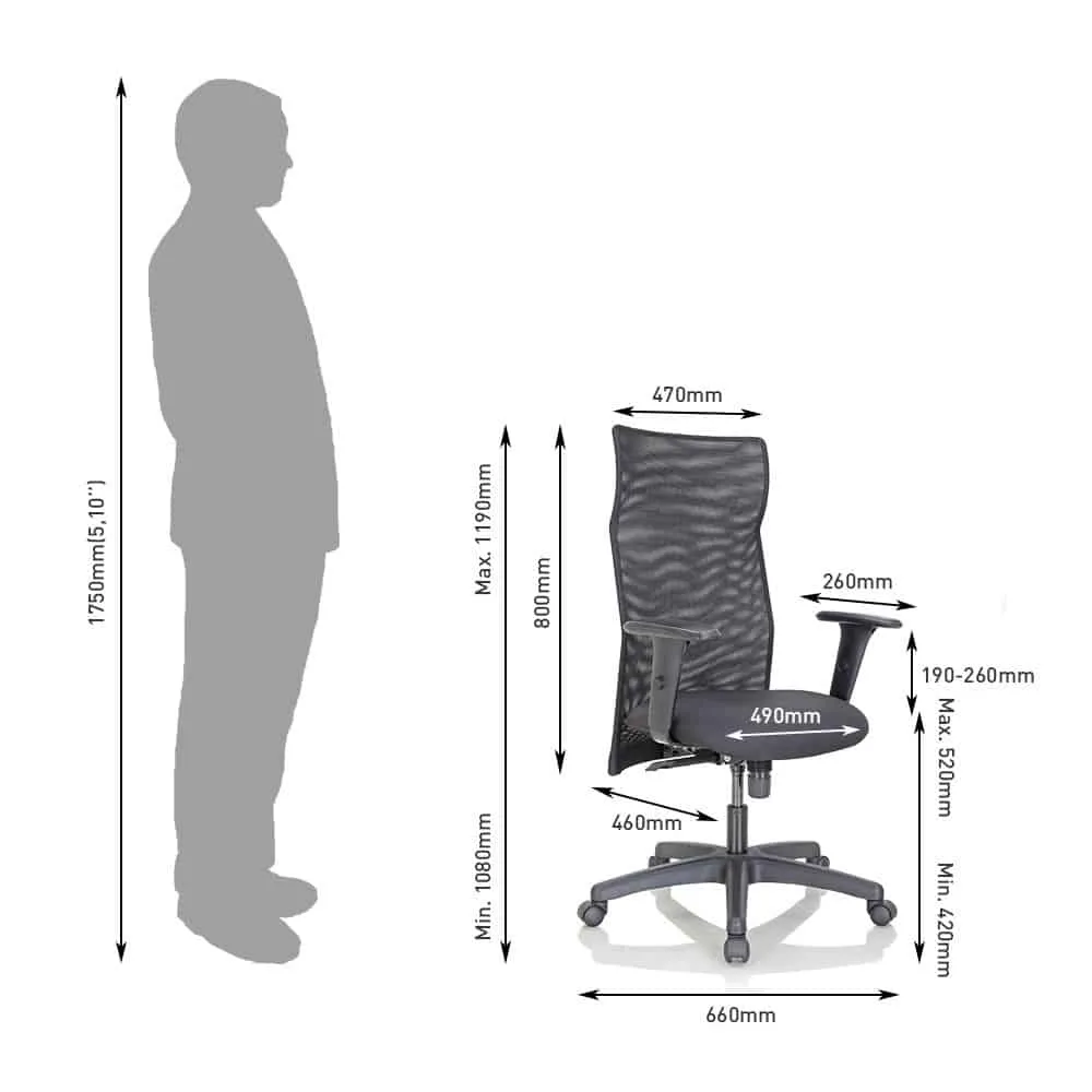 Dimensions of a black Featherlite Office Chair