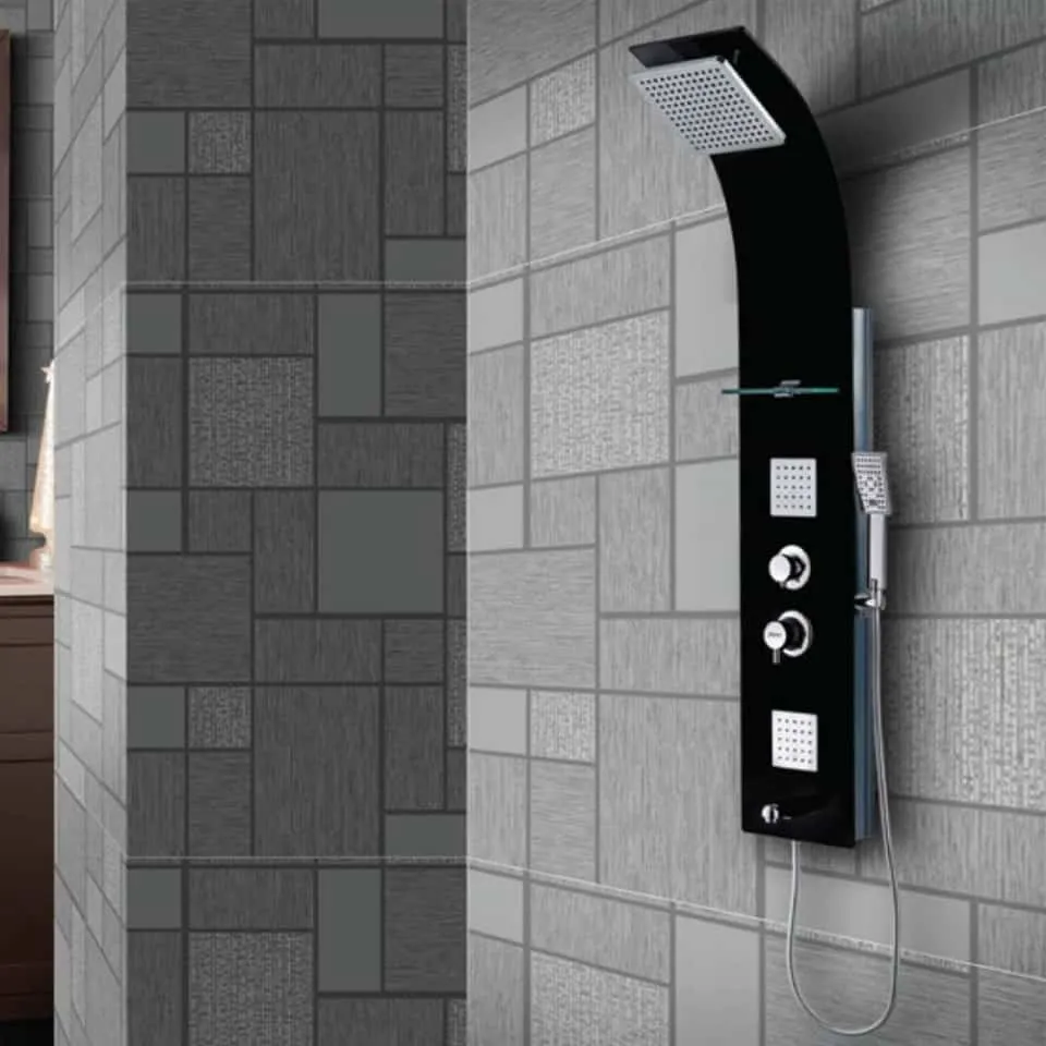 Jaquar shower panel, shower cabinet, glassy black