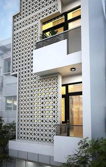 small front house elevation in jali design 