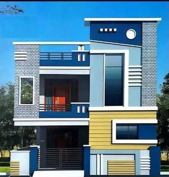 vibrant multi-colored front house elevation design 