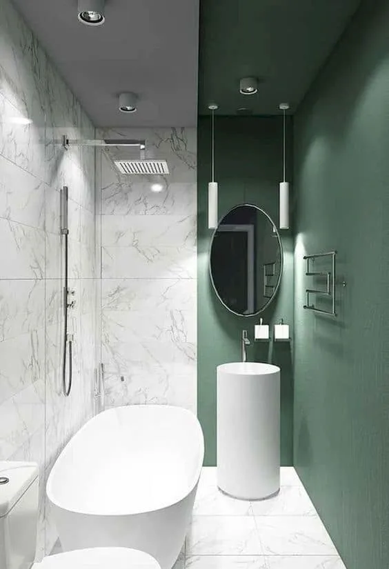 Dual tone white and green false ceiling for bathroom