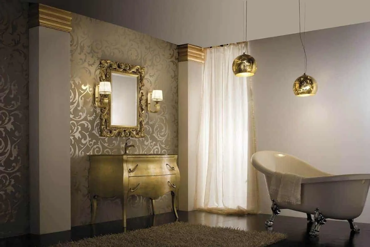 Cream and golden colour tile for modern bathroom design