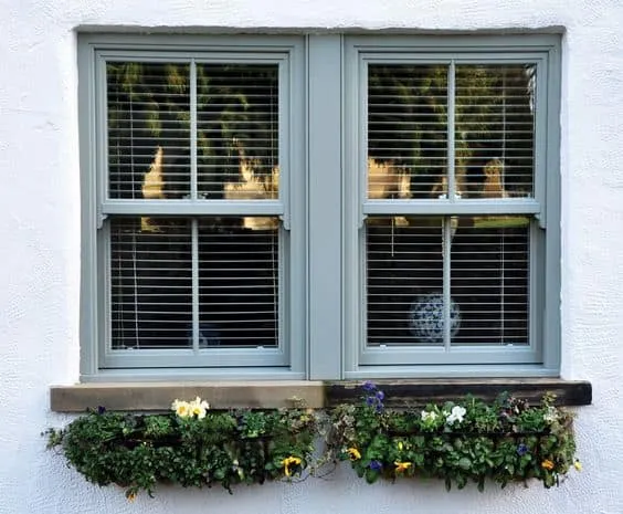 light blue casement window