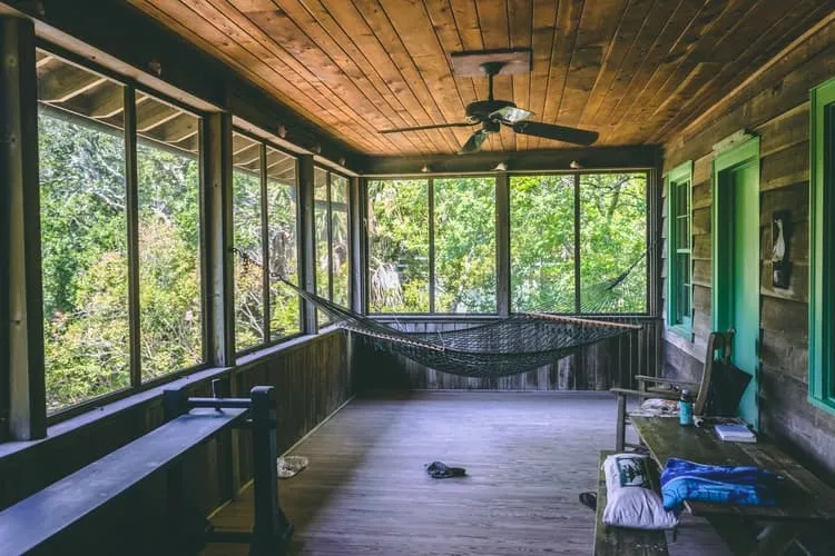 wooden false ceiling design with picture windows