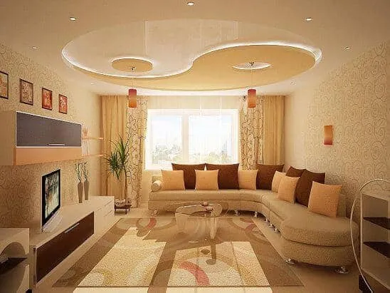 Yellow and white false ceiling design.