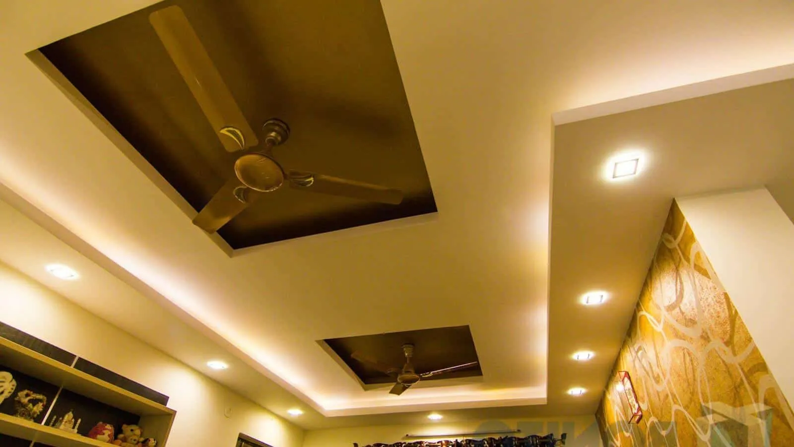 false ceiling design for living rooms with 2 fans