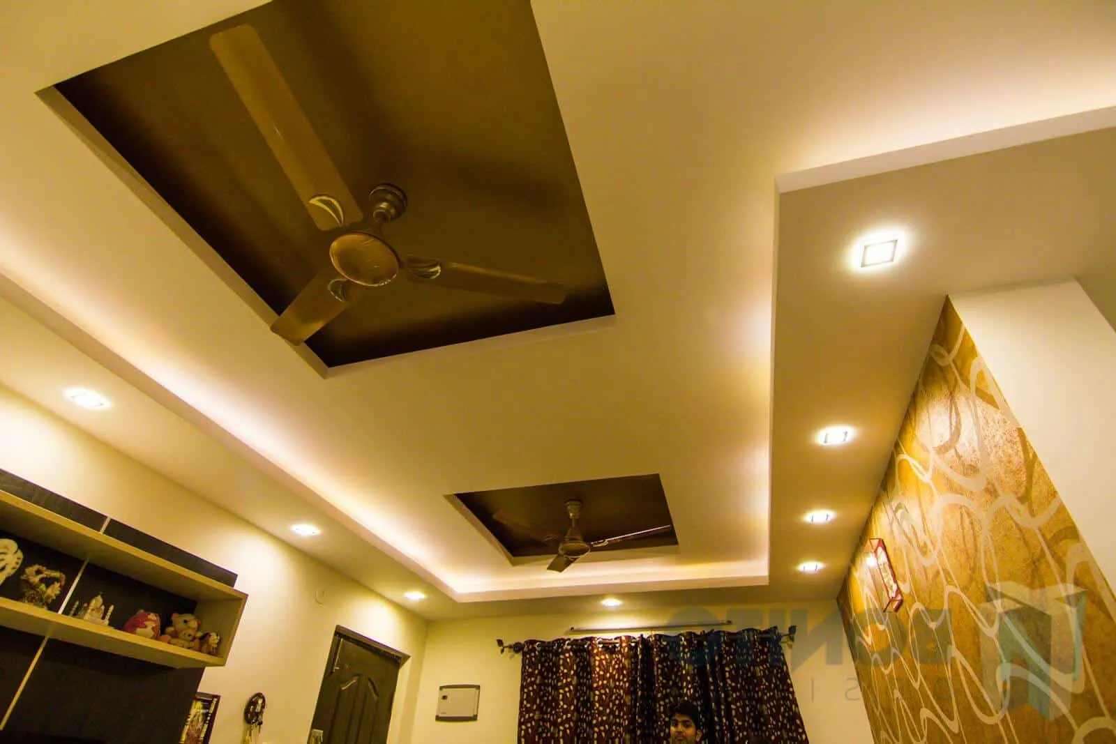 false ceiling design for living rooms with 2 fans