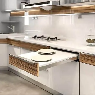 Rails in modular kitchen cabinets