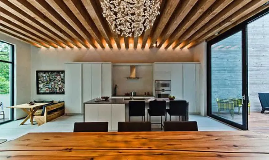 wooden planks on ceiling
