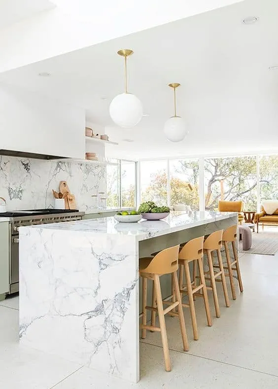 full marble surface with white floor