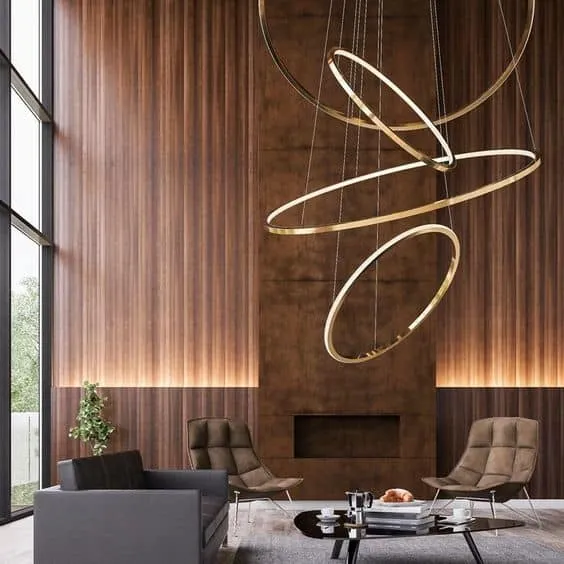modern chandeliers in golden ring design for living room