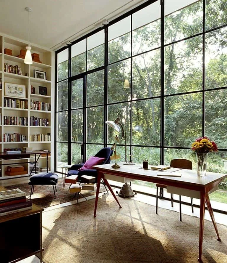 Glass partition with metal frame
