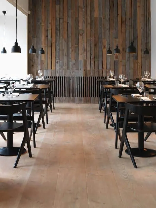 restaurant wall with wood planks