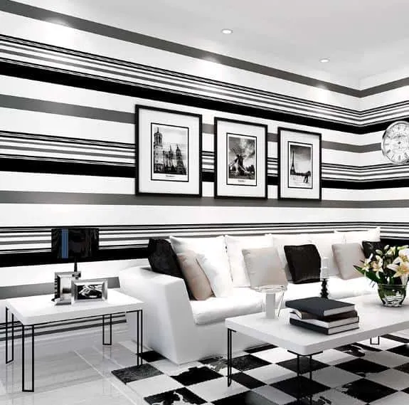 Black and white striped wallpaper