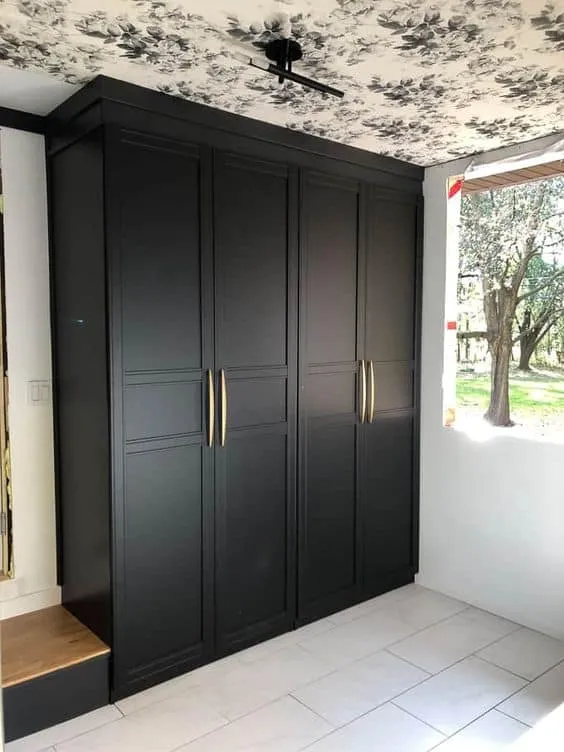 black full length plastic wardrobes with interior design, lights, and drawer system